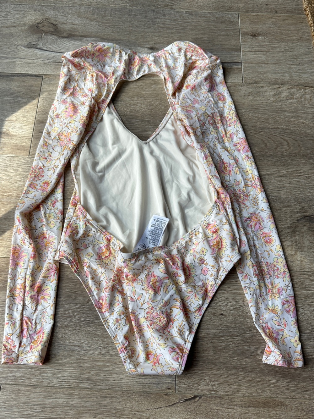 Billabong Floral Long-Sleeve One-Piece Swimsuit - Cream & Pink - Picture 2 of 3